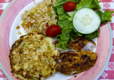 A plate of food.
