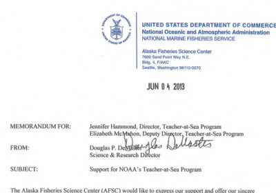 An excerpt from a letter from Dr. Douglas DeMaster to the NOAA TAS program.