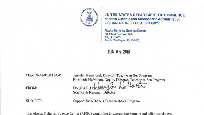 An excerpt from a letter from Dr. Douglas DeMaster to the NOAA TAS program.