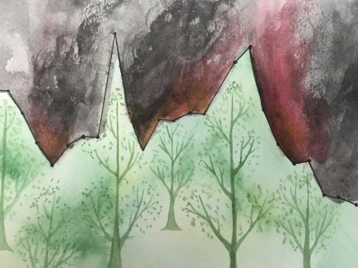 An illustrated watercolor graph depicting deforestation.