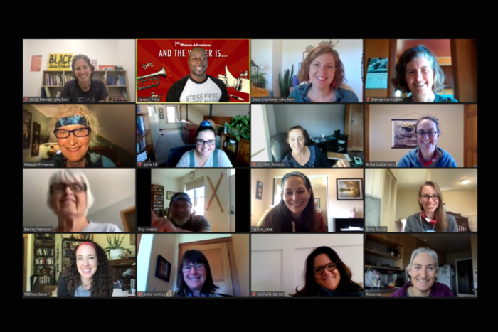 Sixteen people participating in a Zoom meeting.