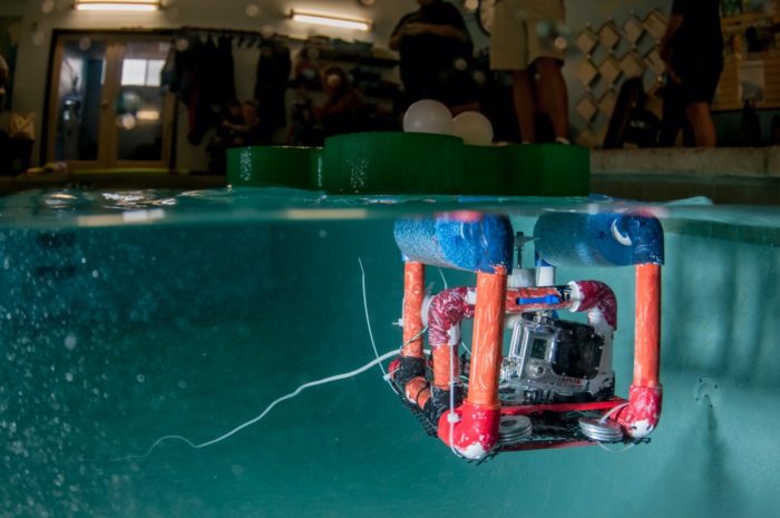 Above and below water view of mini ROV